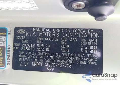 2013 Kia Sportage Ex from USA, damaged, VIN KNDPCCA27D7437708